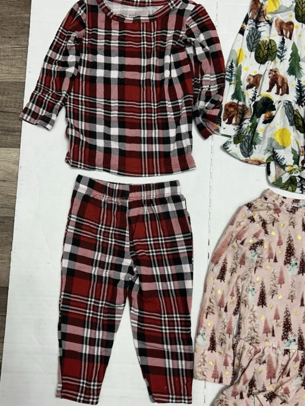 Posh Peanut 3-6 Months Lot Of Two One Piece LS + 2 Pc Set Bamboo Wildlife Plaid